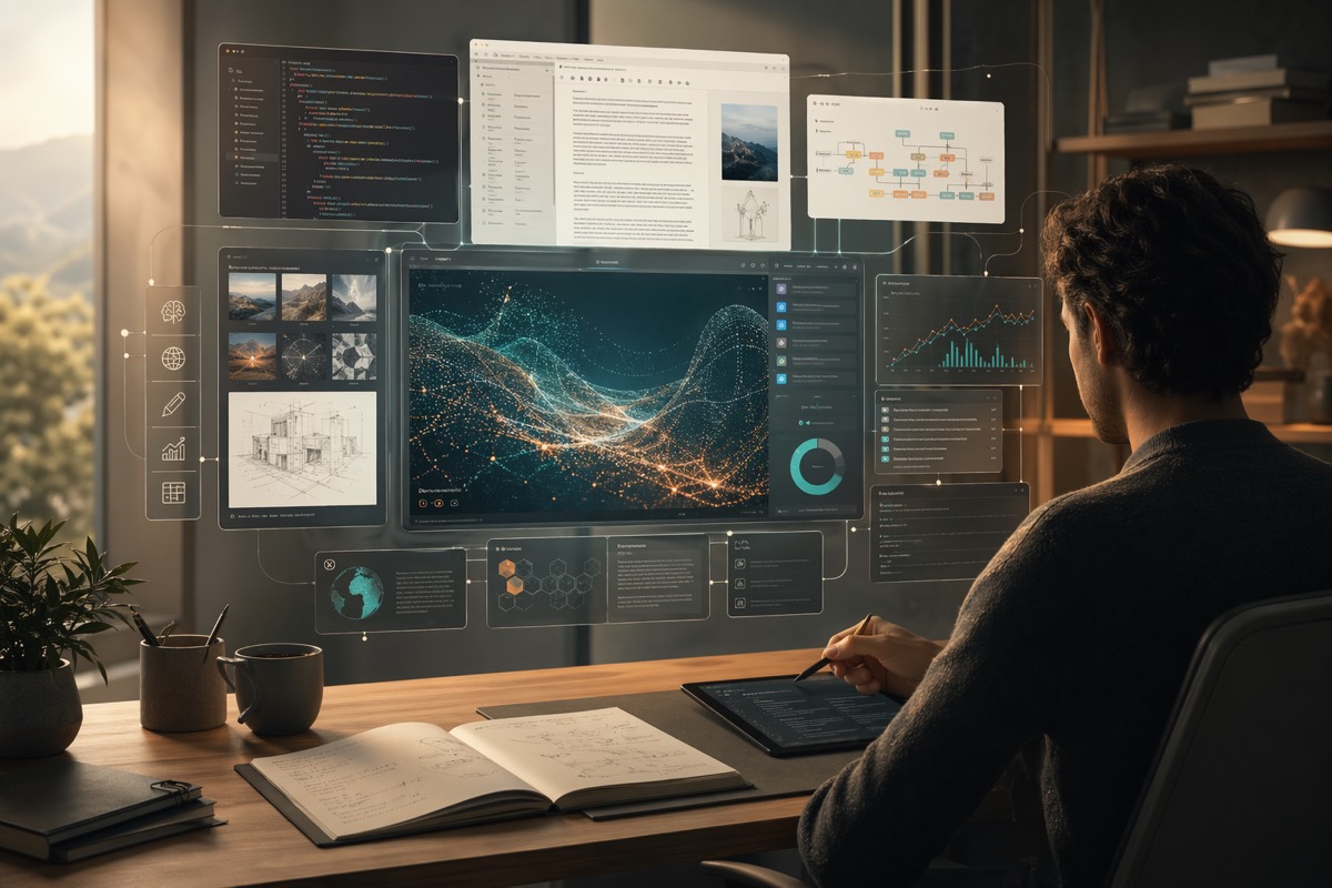 GPT-5.5를 주제로 한 AI 작업 공간 일러스트