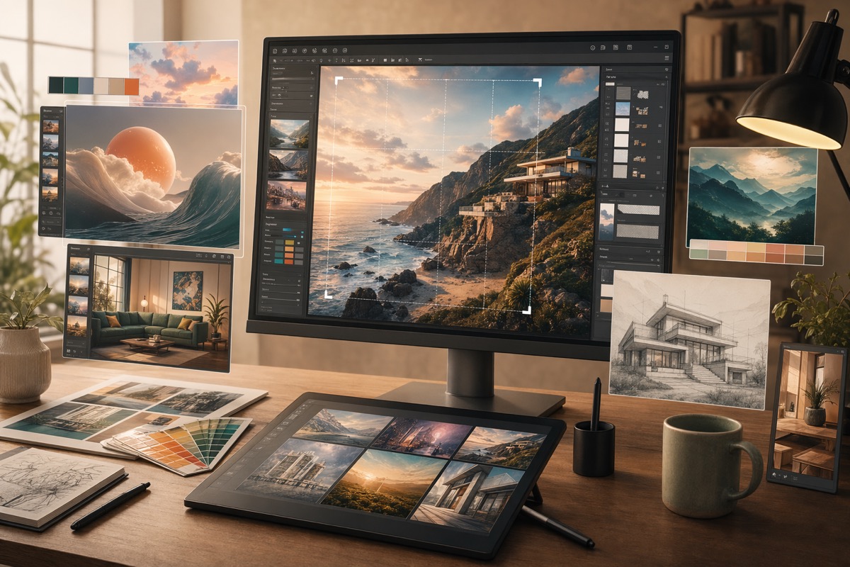 GPT Image 2를 주제로 한 이미지 생성 및 편집 작업 공간 일러스트